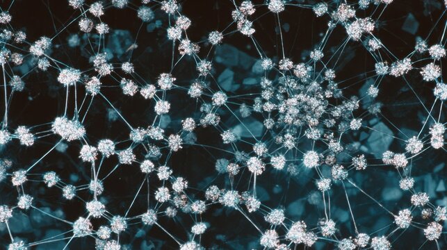 Microscopic view of interconnected fungal spores