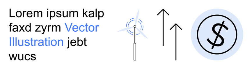 Obraz premium Renewable energy, financial growth, sustainability, clean energy, economic profit, environmental care. Wind turbine with arrows and dollar symbol. Renewable energy and financial growth concept