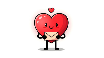 A cute cartoon heart character holding a love letter with a sweet expression
