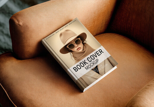 Minimal Blank Book Mockup on Cozy Armchair &ndash; Lifestyle Interior Scene