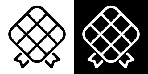 Ketupat outline icon. Clean vector contour illustration of traditional Islamic symbol associated with Ramadan and Eid celebrations. Minimal line style icon with precise contours, isolated.