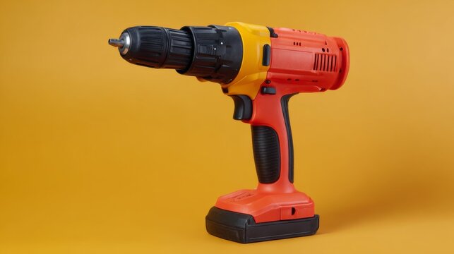 A vibrant orange and black cordless drill against a bright yellow background, highlighting its modern design and powerful features.