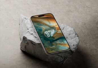 Modern Smartphone Placed On A Rock Mockup