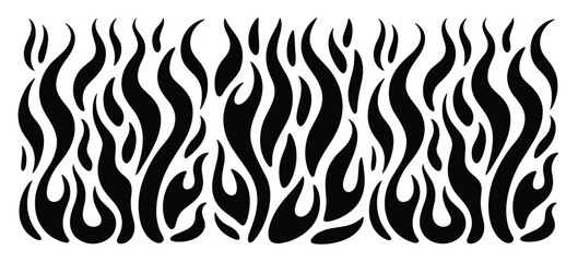 Black abstract flame shapes arranged in a dense vertical pattern on a white background fire © Emon