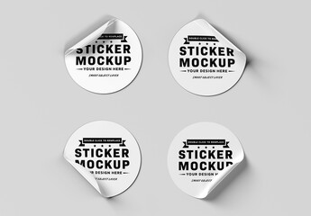 Set Of 4 Isolated Rounded Stickers Mockup