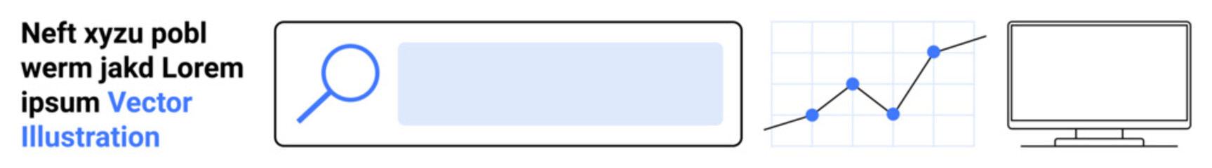 Obraz premium Digital marketing, data analysis, user interface design, web search tools, tech industry, business analytics. Search bar, graph and desktop screen. Digital marketing and data analysis concept