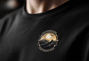 Black T-Shirt Logo Close-Up Mockup &ndash; Minimal Apparel Branding Scene