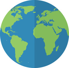 Flat world globe illustration showing Earth continents map, global geography concept isolated on white background for education, travel, environment and international themes © Hello there