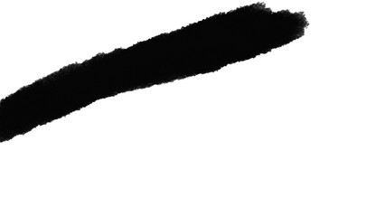 Bold black ink brush stroke with rough textured edges creating dramatic horizontal sweep on white background