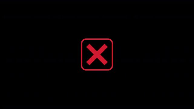 red wrong incorrect cross square pop up animated in a red square box isolated on an alpha channel transparent background layer 4K animation for rescaling resizing & repositioning simple animation
