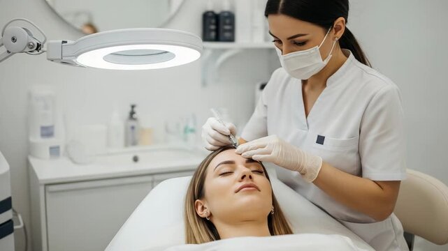 Skilled aesthetician administers botox treatment to a relaxed client in a modern aesthetic clinic with precision and care always