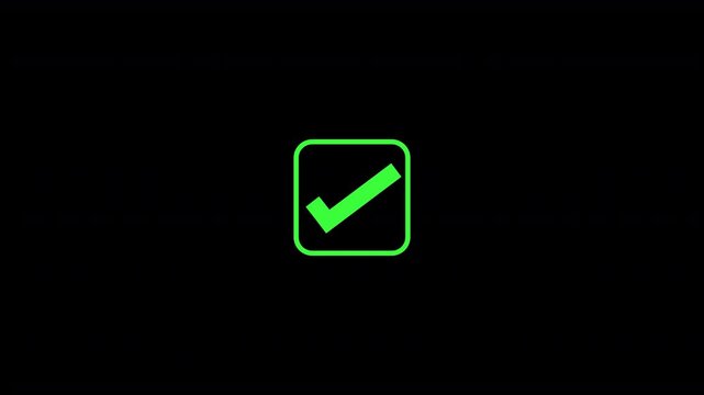green checkmark tick  animation in a green square expanding echo box isolated on an alpha channel transparent background layer 4K animation for rescaling resizing & repositioning simple animation