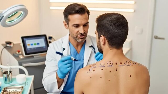 Dermatologist Marking Patient's Skin for Melanoma Prevention