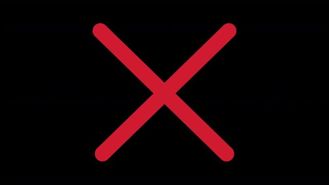 red animated X cross with clean rounded smooth modern contemporary edges & clear transparent alpha channel in 4K  for easy resizing & downscaling in instructional training video projects & podcasts 