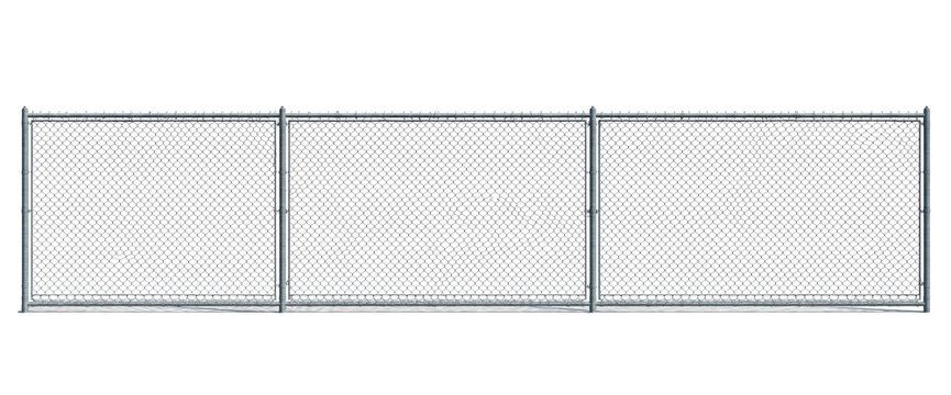 Chain Link Fence Section With Metal Posts security isolated on a transparent background