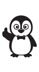Obraz premium Playful cartoon penguin wearing a bowtie waving hello.