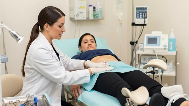 Gynecologist examining female patient for chronic pelvic pain