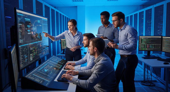 Cyber Security Team in Modern Network Operations Center