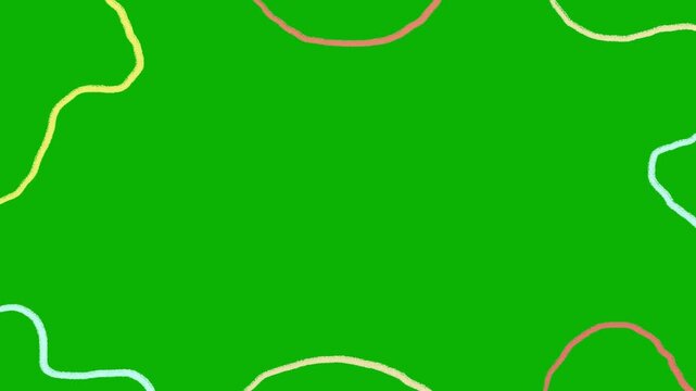 Hand drawn wavy line animation green screen. Colorful topographic doodle lines chroma key, aesthetic flowing wave background for creative video.