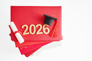 Graduating class of 2026 concept with diploma and mortarboard