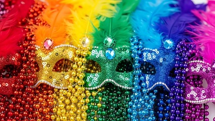 Carnival accessories arranged in rainbow colors