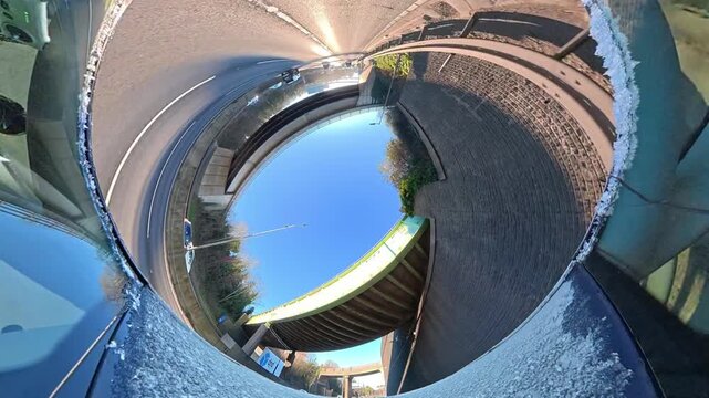 Car Drive on British Streets and Roads of England Great Britain During Clear and Sunny Day. Car Roof Mounted 360 Degree Ultra Wide and Unique Angle Camera Footage Was Captured on 3rd January, 2026