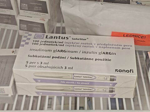 Prague,Czech Republic-14.01.2026: Lantus SoloStar insulin pen by Sanofi containing insulin glargine used for long acting basal insulin therapy to control blood glucose in diabetes mellitus