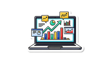 Business Performance Charts and Growth Graphs Sticker Illustration for Financial Analysis