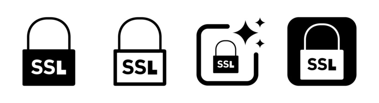 SSL padlock icon for digital data encryption and secure websites isolated on transparent background vector illustration