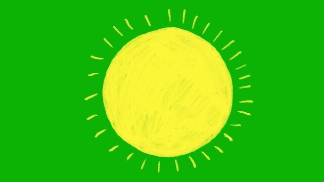 Hand Drawn Sketchy Sun 2D Animation Green Screen Asset | Playful Doodle Sun Motion Overlay | Hand-Drawn Cartoon Sun Animation for Video
