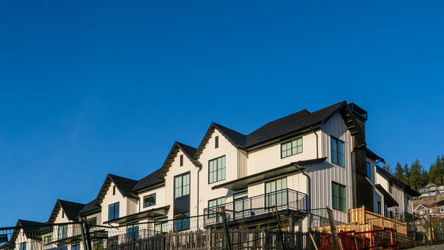 Polygon Ridgewood residential area and the cloud of sea from Burke Mountain, Coquitlam, BC Canada