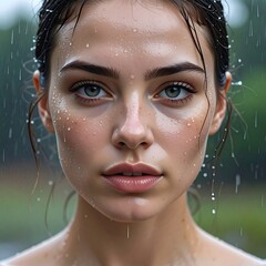 young woman in rain