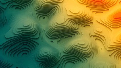 A layered abstract topography with a vibrant color transition from green to yellow-orange