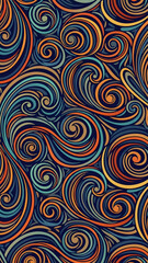 Fototapeta premium Intricate abstract design with colorful spiral waves on dark blue background