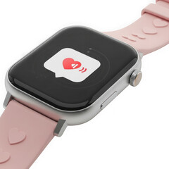 Smartwatch displaying heart rate app isolated on transparent background