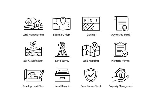Icons of land management: surveying, zoning, mapping, permits, and property management