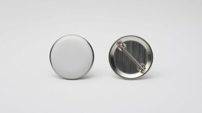 Pair of enamel pin. Empty enamel pin mockup - Blank round white steel lapel badge mock up 
