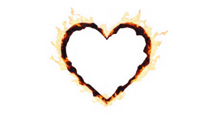 Burning heart isolated on transparent background