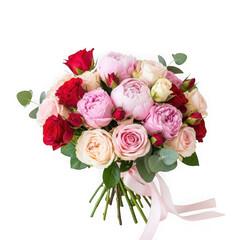 Elegant bouquet of pink and red roses isolated on transparent background