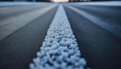 Snow-covered road surface with ice layers, winter landscape providing a textured background for travel-related layouts 
