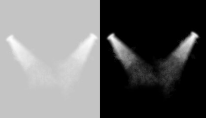 Stage illuminated by spotlights. Empty scene with spot of light on floor. realistic theater or club interior with beams of lamps, smoke and glowing particles