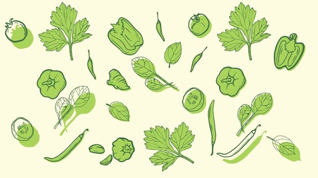 A playful vector motion graphic featuring whimsical dancing vegetables over a white backdrop. This energetic and cheerful animation is perfectly children's cooking shows
