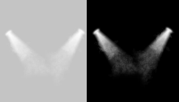 Stage illuminated by spotlights. Empty scene with spot of light on floor. realistic theater or club interior with beams of lamps, smoke and glowing particles