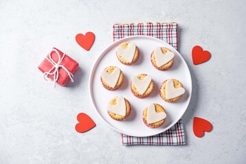 Salami sausage and cheese slices in the form of hearts and crackers for Valentine's day holidays