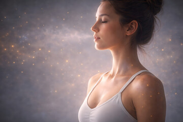Peaceful profile with glowing particles