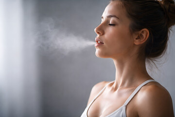 Deep breathing with visible exhale