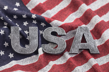USA inscription acronym on American flag