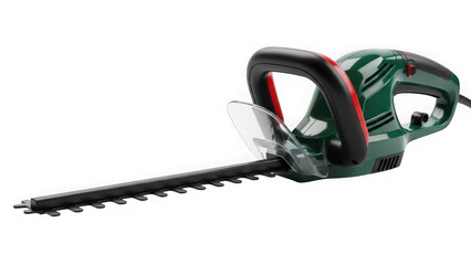 Fototapeta premium Electric hedge trimmer with green and black handle isolated on transparent background