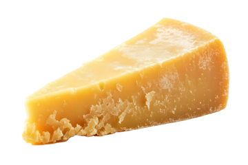Parmesan Cheese Piece Italian Parmigiano Reggiano Cheese A single piece of Parmesan cheese isolated on a white background