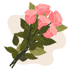 A bouquet of light pink roses, consisting of five graceful blooms. The flowers are surrounded by a light beige spot. Vector illustration on a white background.